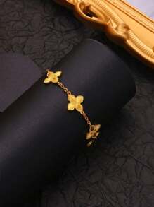 1 件金属手链，带 4 瓣雕刻花卉图案 - 金色 - 查看 3