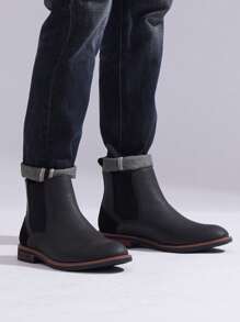 VOSTEY SHOESMORE Men's Chelsea Black Boots Casual Nubuck Dress Pull On Retro Brown Boot For Men - AMY8402A-黑色 - 查看 5