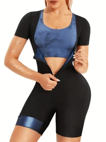 1件，2025夏季健身运动衫连体塑身衣女士涂层运动衫塑身衣跑步健身紧身胸衣欧美运动连体塑身衣运动衫腰部训练器