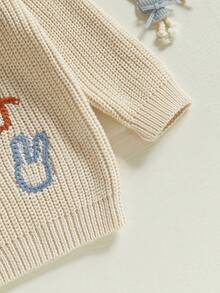 Suéter de Pascua para bebé niña y niño, informal, con letras de conejito bordadas, jersey de punto, prenda de punto para niño pequeño - Caqui - Ver 8