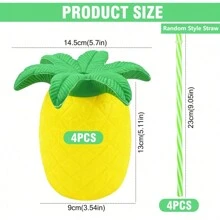 4 pièces Verres à pieds d'ananas avec couvercles et pailles, set de verres à boire pour fête. Verres à boire d'ananas avec couvercle et paille pour fête d'été, mariage, plage, thème tropical hawaïen (style de pailles aléatoire)
