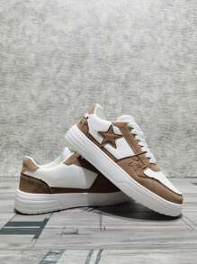 British Style White Shoes, Ultra-Light Thick-Sole Casual Shoes, Panda Star Pattern Skateboarding Shoes, Fashionable & Versatile 2024 New Couple Retro Low-Top Star Skateboard Shoes, Women Casual Shoes Ins Low-Top White Casual Shoes, Lightweight Sneakers, Ballet Dancer Training Shoes