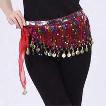 حزام رقص البطن ، أزياء مرقطة بشرشف من الكسرات للرقص الشرقي للنساء، ألوان هندية بترتيرات - متعدد الألوان - مشاهدة 2