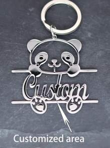 Portachiavi personalizzato in acciaio inossidabile con incisione a forma di panda - con nome e logo personalizzati, design carino di animale
