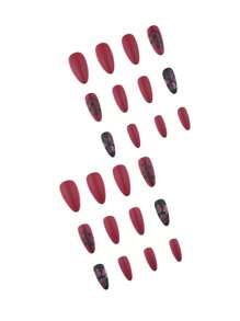 24 件长杏仁形红色哑光饰面 1 套，含 1 件抛光片和 1 件指甲胶，按压式指甲，美甲用品，指甲 - 彩色 - 查看 3