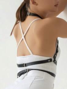 Conjunto de lencería Bondage sujetador de PU, correa de bondage y arnés pectoral para ropa gótica de mujer y accesorios