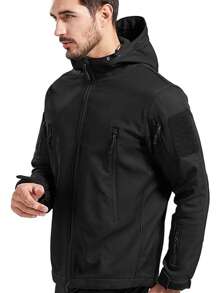 Military Soft Shell Tactical Jacket, Men's Waterproof Windproof Jackets, Men's Army Combat Hooded Coats - màu đen - Xem 3