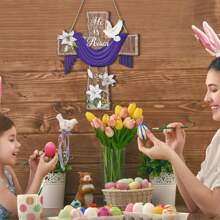 复活节门标牌他已复活悬挂装饰性十字架标牌复活节花环用于前门外部基督教花门钩用于农舍前廊墙壁装饰