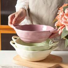 Double Ear Anti-Scalding Ceramic Large Capacity Bowl Household High Appearance Level Network Red Salad Bowl Special Bowl - Màu be - Xem 3