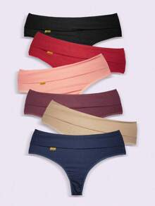 Kit 5 Calcinhas Plus Size Cintural Alta Fio Duplo Tanga Sexy Microfibra Dyeu - Multicolorido - Visão 3