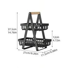 1pc Wrought Iron Foldable Double-Layer Basket, Household Kitchen Fruit And Vegetable Storage Basket Shelf, Holiday Gift