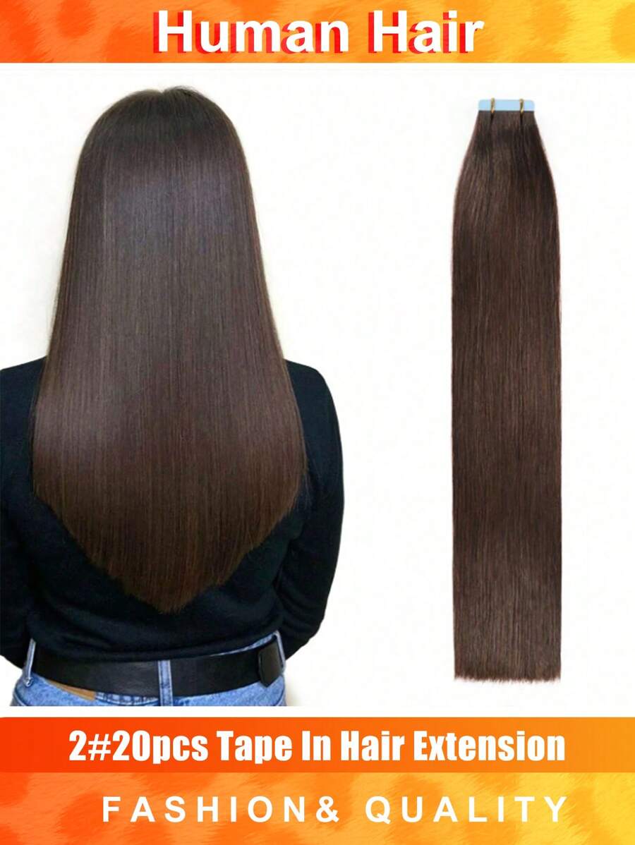 20pcs Straight Tape In 100% Remy Human Hair Extension For Salon Silky Straight Seamless Invisible Natural Black Color For Thin Hair Woman Natural Look Top Quality Tape In Hair Tape Ins Hair Extensions