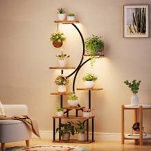 Plant Stand With Grow Light, 8 Tiered Plant Stands For Indoor Plants Multiple, 62" Tall Plant Stands Indoor, S-Shaped Plant Shelf With Grow Light For Living Room, Metal Plant Rack, Brown Black