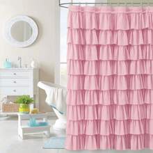 1pc Pure Polyester Ruffled Shower Curtain, Polyester Bathroom Accessories, Bathroom Window Curtain, 72*84inch/182cm*213cm