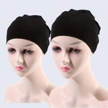 2pcs Women's Soft & Lightweight Tubular Plain Colored Bandana Beanie Hats