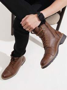 VOSTEY SHOESMORE Men's Fashion Black Boots Casual Dress Boots Motorcycle Zipper Chukka Brown Boots For Men - BMY8049-棕色 - 查看 7