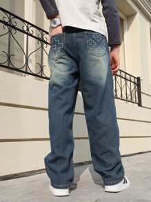 Jeans en denim imprimés pour garçons adolescents, nouveaux pantalons décontractés à jambe droite à la mode pour garçons adolescents au printemps