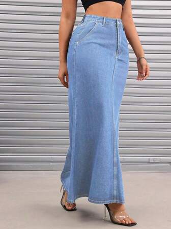 女士休闲中长牛仔裙