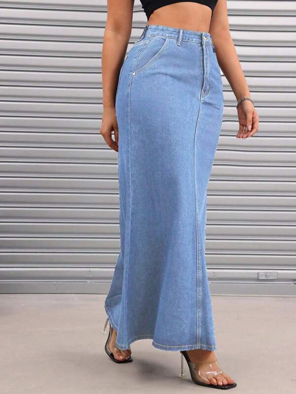 Casual Mid-Length Denim Skirt For Women