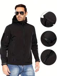 Military Soft Shell Tactical Jacket, Men's Waterproof Windproof Jackets, Men's Army Combat Hooded Coats - màu đen - Xem 8