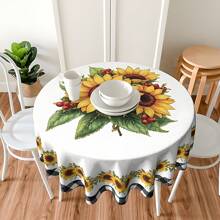 1pc/2pcs, Rectangular And Circular Polyester Tablecloths, Vintage Sunflower Flower Tablecloths, Home Vintage Anti Fouling Tablecloths, Dust-Proof And Washable PVC Tablecloths, Picnic Camping, Wedding, Birthday Party, Restaurant Buffet, Home Decorationft