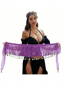 حزام رقص البطن ، أزياء مرقطة بشرشف من الكسرات للرقص الشرقي للنساء، ألوان هندية بترتيرات - متعدد الألوان - مشاهدة 9