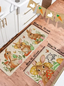 1/2pcs Happy Easter Rabbit Kitchen Rugs, Rabbit Easter Eggs Carrot Kitchen Mat Decor, Spring Butterfly Floor Door Mat Home Decor - Multicolor - View 4