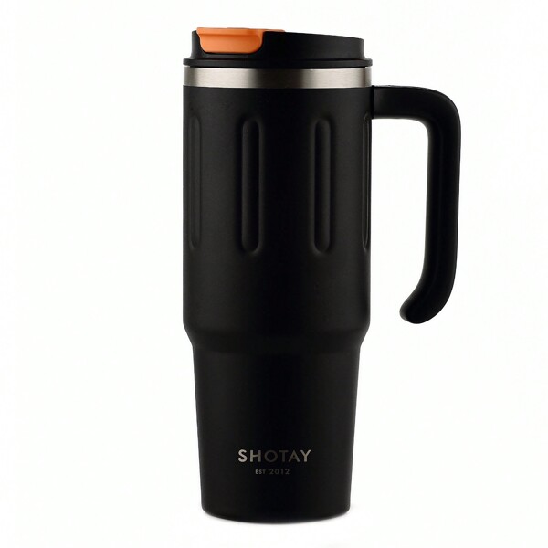 SHOTAY Termo de acero inoxidable para automóvil de 900ml/30.74OZ, taza de café con asa, botella de agua aislada al vacío, taza termo con asa, tapa con cierre hermético y pajita, taza de café aislada para conducir y viajes en auto, enfriamiento y calentamiento duraderos