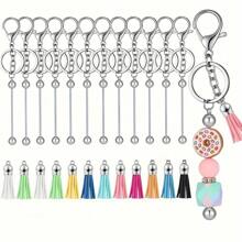 Bộ móc khóa hạt cườm 24/48/72 chiếc, bao gồm móc khóa hạt bạc và móc khóa tua rua da nhiều màu, dùng để làm đồ trang sức, vòng tay, mặt dây chuyền trang sức tự làm - Bạc - Xem 6