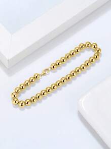 ORSA JEWELS 1 PC Genuine 925 Sterling Silver 14K Gold Plating Beads Chain Bracelet Women Hand Chain Gorgeous Woman Girl Jewelry Gift For Birthday Party Anniversary Day