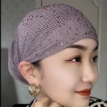 优雅女士纯色针织帽，带水钻装饰 - 柔软、有弹性且舒适，适合日常休闲和正式场合 - 彩色 - 查看 9