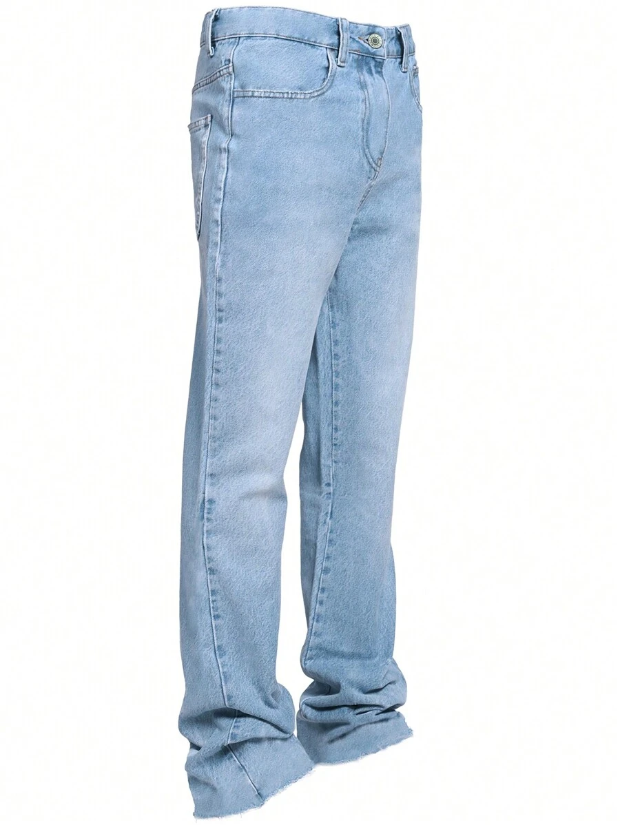 Skinny Jeans, Harem Pants, Flared Jeans For Men High-End Simple Black Button & Zipper Closure Casual Pants, Versatile All Season - Baby Blue - View 1