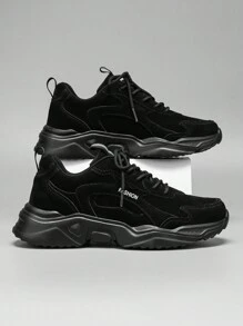 Men's Black & Grey Mesh Patchwork Design Comfortable Running Shoes, Fashion Black Outdoor Casual Sports Sneakers
