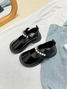 Girls Leather Shoes Fashion Loafers Toddler Lolita Style Princess Pearl Shoes, Outdoor Suitable For Spring & Autumn