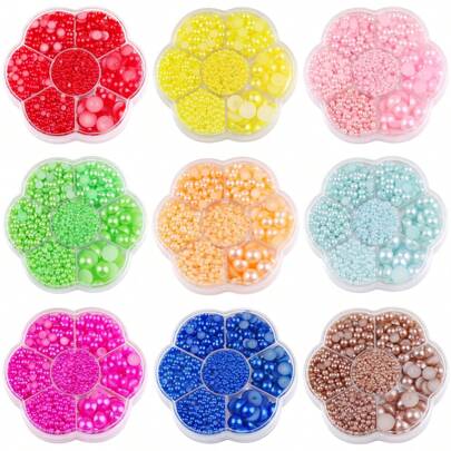 5000pcs/Box, 2mm-10mm, 7 Mixed Sizes, Non-AB Flat Back Half Round Pearl Rhinestones, Multi-Color Crystal Gems Non-Hot Fix Rhinestones, 3D Pattern Design Accessories, Suitable For Clothes, Bags, Shoes, Cups, Phone Cases, Crafts, DIY Decoration