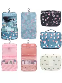 KIT 2 Bolsa Organizadora de Viagem para Higiene Pessoal com Divisória e Cabide Gancho Estampado