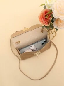 Summer Fashion Versatile Geometric Pattern Flap Lock Closure Square Shoulder Crossbody Bag - Khaki - View 6