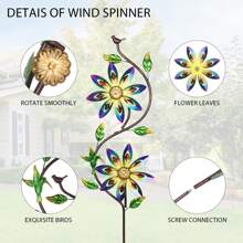 1pc 37in Garden Decoration Wind Spinner With Metal Flower Shape, Dual Heads Gently Spin In The Wind, Suitable For Decorating Garden, Yard, Patio, Pathway