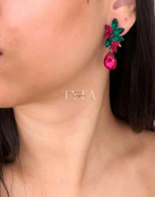 Emerald Green Gold Plated Earrings / Navy Blue Earrings / Fuchsia Party Earrings / Purple And Blue Earrings - 紫紅色 - 查看 1