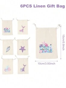 6 piezas Bolsas de regalo con estilo de sirena, estrella de mar y caracol, bolsas de lino con cordón para empaquetar regalos de fiesta de cumpleaños de sirena, suministros de decoración para fiestas de cumpleaños y reuniones familiares con temática de sirena y fondo marino, decoraciones de fiesta de cumpleaños de sirena, regalos y recuerdos para fiestas de cumpleaños con tema de sirena y fondo marino - Multicolor - Ver 8