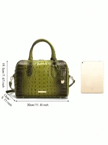 Luxury Crocodile Pattern Handbag, Retro Genuine Purse, Women's Classic Boston Bag & Shoulder Bag - màu xanh lá - Xem 7