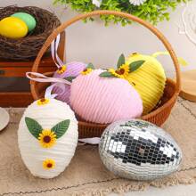 1pc Easter Egg Decorative Ornament, Size 10*13/10*14cm, Creative DIY Woven Faux Egg Decor, Suitable For Indoor, Garden Tree, Party Easter Prop