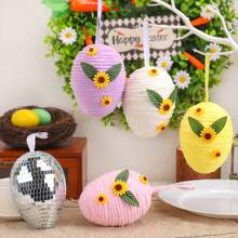 1pc Easter Egg Decorative Ornament, Size 10*13/10*14cm, Creative DIY Woven Faux Egg Decor, Suitable For Indoor, Garden Tree, Party Easter Prop