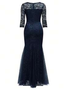 Elegant Lace Mesh Mermaid Bridesmaid Dress, 3/4 Sleeves Dress, Suitable For Weddings & Formal Events, Vintage Casual Resort Party Dress, Wedding Guest Cocktail Dress