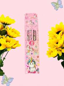 1 Set de 6 lápices en estuche con diseño de caja con dibujos animados, kit de papelería escolar