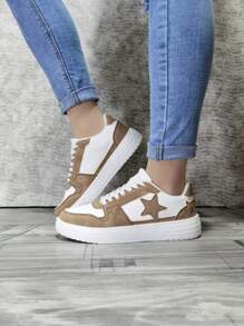 British Style White Shoes, Ultra-Light Thick-Sole Casual Shoes, Panda Star Pattern Skateboarding Shoes, Fashionable & Versatile 2024 New Couple Retro Low-Top Star Skateboard Shoes, Women Casual Shoes Ins Low-Top White Casual Shoes, Lightweight Sneakers, Ballet Dancer Training Shoes