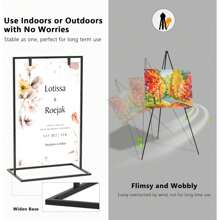 Wedding Welcome Sign Stand, 50"X30"X 20" Heavy Duty Easel Stand For Sign With 8 Pair Satin Ribbon, Welcome To Our Wedding Sign Holder, Metal Floor Standing Easels For Signs, Poster (Black) - Black - View 5