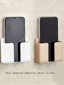 1pc Wall Mounted Mobile Phone Storage Box Without Punching Holes, Wall Remote Control Charger Storage Rack, Bedside Creative Bracket