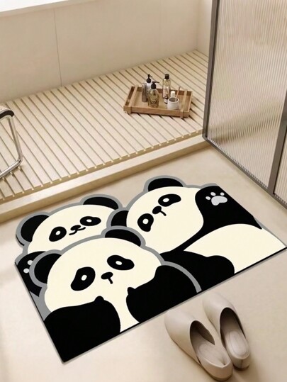 1pc Cute Panda Bathroom Mat, Quick Dry Water Absorbent Non-Slip Diatomaceous Earth Mat, Bathroom Decoration, Shower Mat, Easy To Clean, Suitable For Bathroom, Kitchen, Entryway, Etc., Universal Holiday Decoration