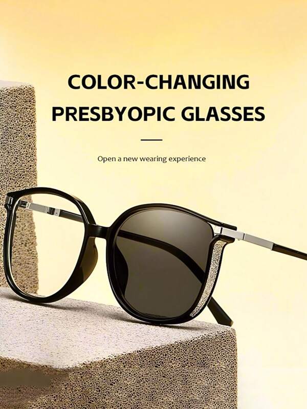 1 o 2 piezas Gafas de lectura planas de moda con efecto de ojo de gato y cambio de color del sol con cristales de colores a los lados, gris, marrón